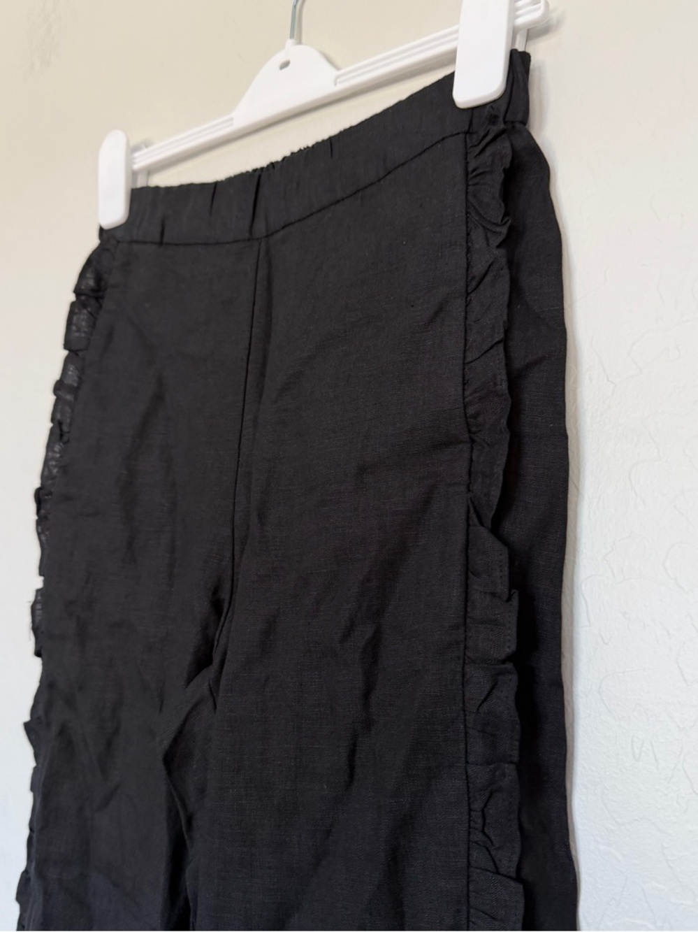 J Crew Wide-leg ruffle pant in linen size XS in black. - Picture 3 of 10